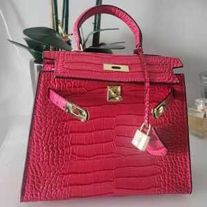 COPY Stunning quality not designer but so alike kelly bag hot PINK Patent Croco